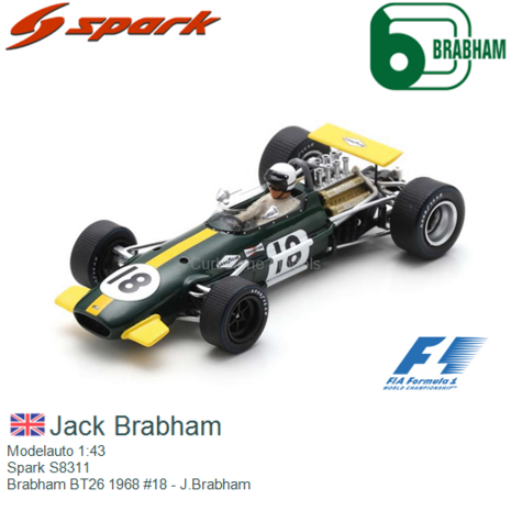 Modelauto 1:43 | Spark S8311 | Brabham BT26 1968 #18 - J.Brabham