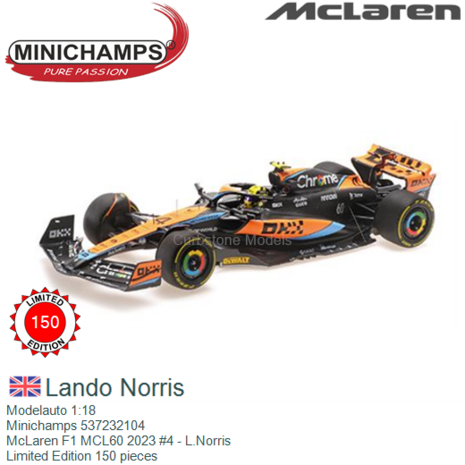 Modelauto 1:18 | Minichamps 537232104 | McLaren F1 MCL60 2023 #4 - L.Norris