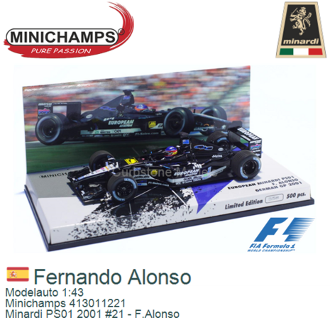 Modelauto 1:43 | Minichamps 413011221 | Minardi PS01 2001 #21 - F.Alonso