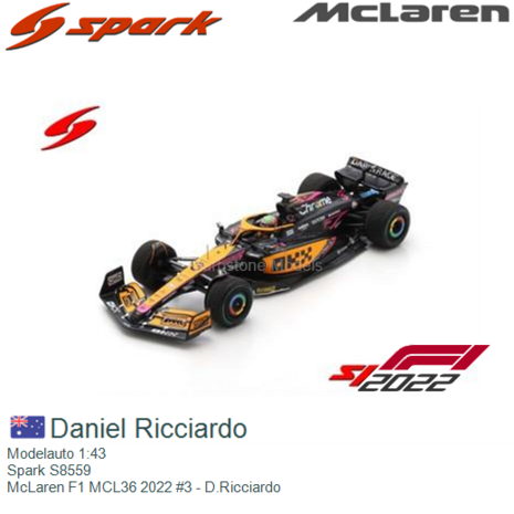 Modelauto 1:43 | Spark S8559 | McLaren F1 MCL36 2022 #3 - D.Ricciardo