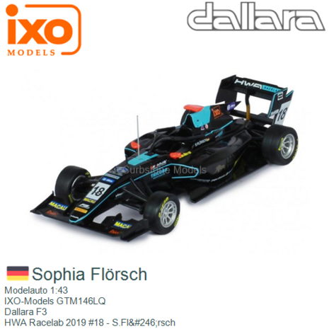 Modelauto 1:43 | IXO-Models GTM146LQ | Dallara F3 | HWA Racelab 2019 #18 - S.Fl&#246;rsch
