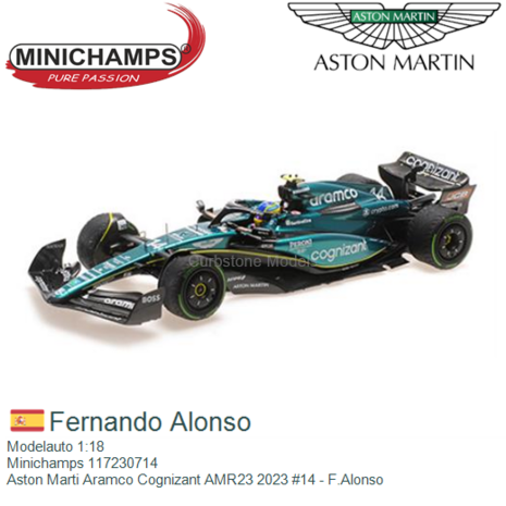 Modelauto 1:18 | Minichamps 117230714 | Aston Marti Aramco Cognizant AMR23 2023 #14 - F.Alonso