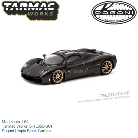 Modelauto 1:64 | Tarmac Works G-TL055-BCF | Pagani Utopia Black Carbon