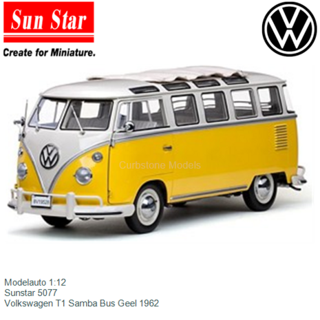 Modelauto 1:12 | Sunstar 5077 | Volkswagen T1 Samba Bus Geel 1962