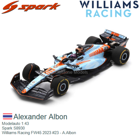 Modelauto 1:43 | Spark S8930 | Williams Racing FW45 2023 #23 - A.Albon