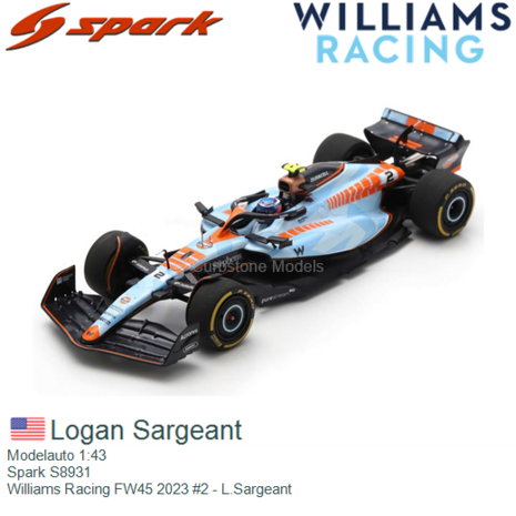 Modelauto 1:43 | Spark S8931 | Williams Racing FW45 2023 #2 - L.Sargeant