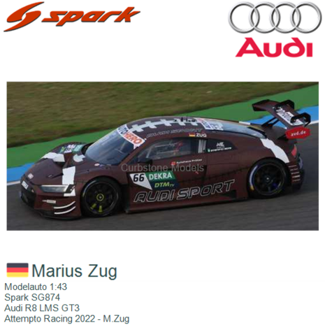 Modelauto 1:43 | Spark SG874 | Audi R8 LMS GT3 | Attempto Racing 2022 - M.Zug