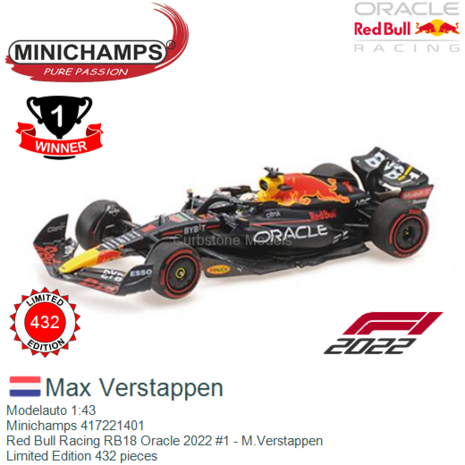 Modelauto 1:43 | Minichamps 417221401 | Red Bull Racing RB18 Oracle 2022 #1 - M.Verstappen