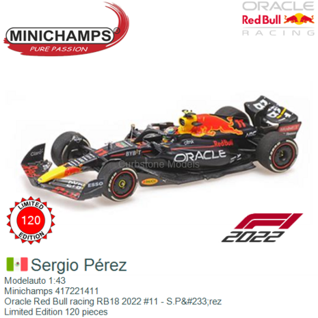 Modelauto 1:43 | Minichamps 417221411 | Oracle Red Bull racing RB18 2022 #11 - S.P&#233;rez