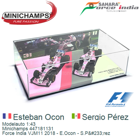 Modelauto 1:43 | Minichamps 447181131 | Force India VJM11 2018 - E.Ocon - S.P&#233;rez