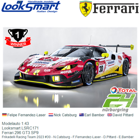 Modelauto 1:43 | Looksmart LSRC171 | Ferrari 296 GT3 SP9 | Frikadelli Racing Team 2023 #30 - N.Catsburg - F.Fernandez-Laser - D
