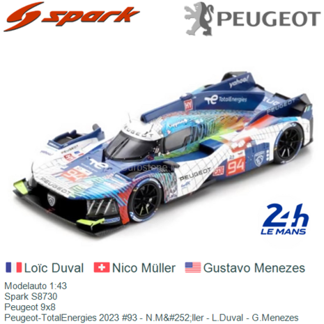 Modelauto 1:43 | Spark S8730 | Peugeot 9x8 | Peugeot-TotalEnergies 2023 #93 - N.M&#252;ller - L.Duval - G.Menezes