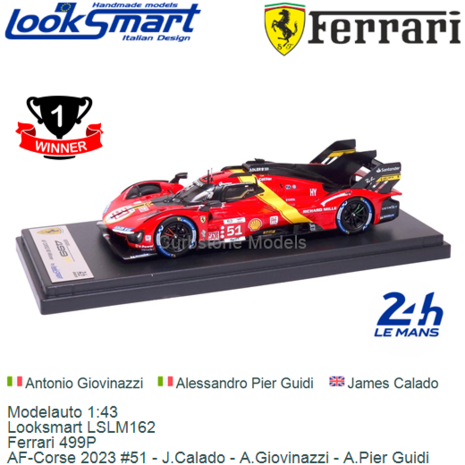 Modelauto 1:43 | Looksmart LSLM162 | Ferrari 499P | AF-Corse 2023 #51 - J.Calado - A.Giovinazzi - A.Pier Guidi