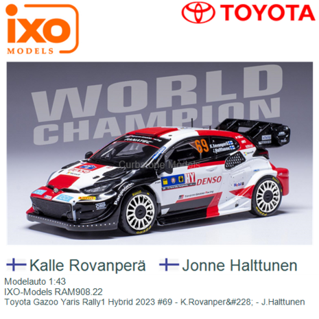 Modelauto 1:43 | IXO-Models RAM908.22 | Toyota Gazoo Yaris Rally1 Hybrid 2023 #69 - K.Rovanper&#228; - J.Halttunen