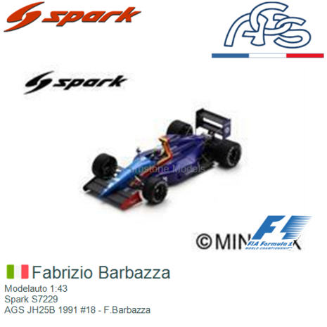 Modelauto 1:43 | Spark S7229 | AGS JH25B 1991 #18 - F.Barbazza
