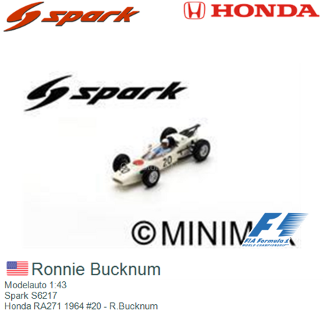 Modelauto 1:43 | Spark S6217 | Honda RA271 1964 #20 - R.Bucknum