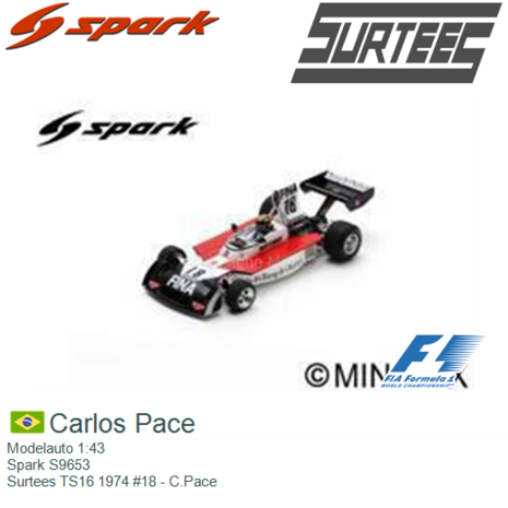 Modelauto 1:43 | Spark S9653 | Surtees TS16 1974 #18 - C.Pace