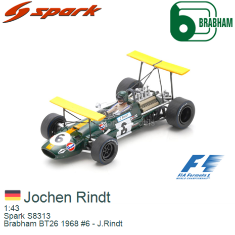 1:43 | Spark S8313 | Brabham BT26 1968 #6 - J.Rindt