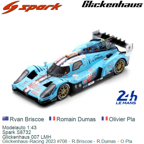 Modelauto 1:43 | Spark S8732 | Glickenhaus 007 LMH | Glickenhaus-Racing 2023 #708 - R.Briscoe - R.Dumas - O.Pla