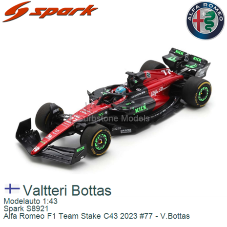 Modelauto 1:43 | Spark S8921 | Alfa Romeo F1 Team Stake C43 2023 #77 - V.Bottas