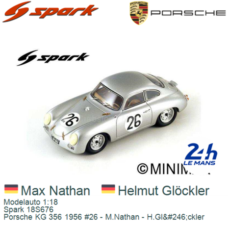 Modelauto 1:18 | Spark 18S676 | Porsche KG 356 1956 #26 - M.Nathan - H.Gl&#246;ckler