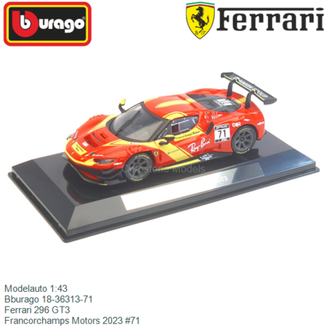 Modelauto 1:43 | Bburago 18-36313-71 | Ferrari 296 GT3 | Francorchamps Motors 2023 #71