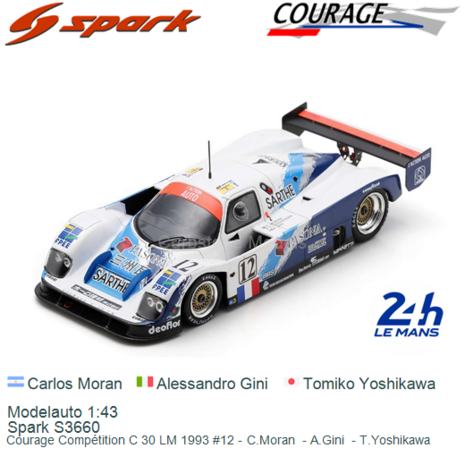 Modelauto 1:43 | Spark S3660 | Courage Compétition C 30 LM 1993 #12 - C.Moran  - A.Gini  - T.Yoshikawa