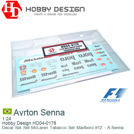 1:24 | Hobby Design HD04-0178 | Decal Set Set McLaren Tabacco Set Marlboro #12 - A.Senna