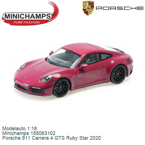 Modelauto 1:18 | Minichamps 155063102 | Porsche 911 Carrera 4 GTS Ruby Star 2020
