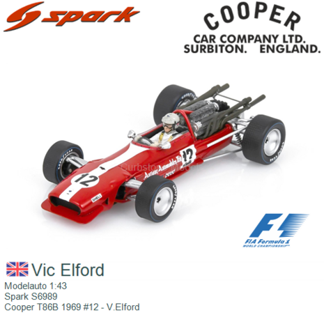 Modelauto 1:43 | Spark S6989 | Cooper T86B 1969 #12 - V.Elford