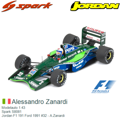 Modelauto 1:43 | Spark S8081 | Jordan F1 191 Ford 1991 #32 - A.Zanardi
