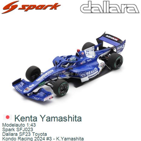 Modelauto 1:43 | Spark SFJ023 | Dallara SF23 Toyota | Kondo Racing 2024 #3 - K.Yamashita 