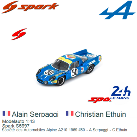 Modelauto 1:43 | Spark S5697 | Société des Automobiles Alpine A210 1969 #50 - A.Serpaggi - C.Ethuin