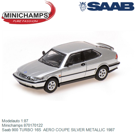 Modelauto 1:87 | Minichamps 870170122 | Saab 900 TURBO 16S  AERO COUPE SILVER METALLIC 1987
