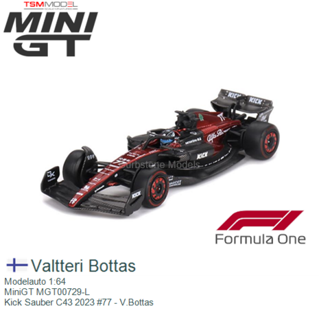 Modelauto 1:64 | MiniGT MGT00729-L | Kick Sauber C43 2023 #77 - V.Bottas