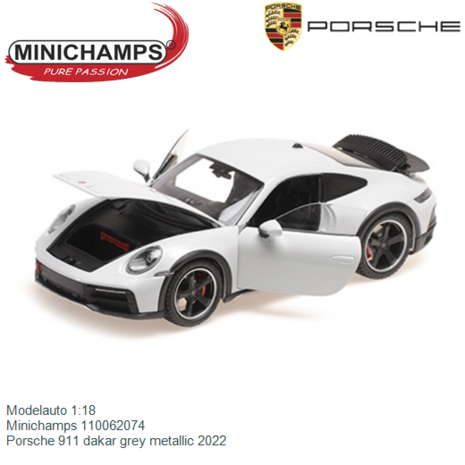 Modelauto 1:18 | Minichamps 110062074 | Porsche 911 dakar grey metallic 2022