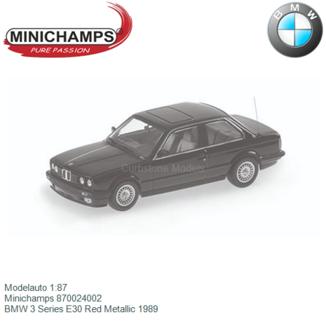 Modelauto 1:87 | Minichamps 870024002 | BMW 3 Series E30 Red Metallic 1989