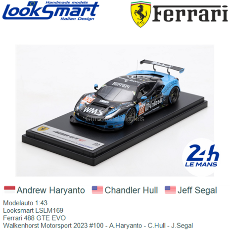 Modelauto 1:43 | Looksmart LSLM169 | Ferrari 488 GTE EVO | Walkenhorst Motorsport 2023 #100 - A.Haryanto - C.Hull - J.Segal