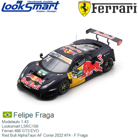 Modelauto 1:43 | Looksmart LSRC156 | Ferrari 488 GT3 EVO | Red Bull AlphaTauri AF Corse 2022 #74 - F.Fraga