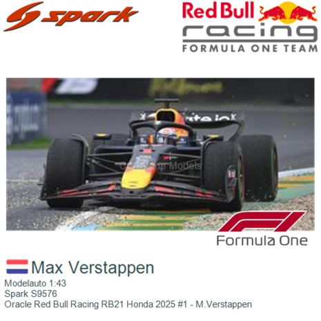 Modelauto 1:43 | Spark S9576 | Oracle Red Bull Racing RB21 Honda 2025 #1 - M.Verstappen
