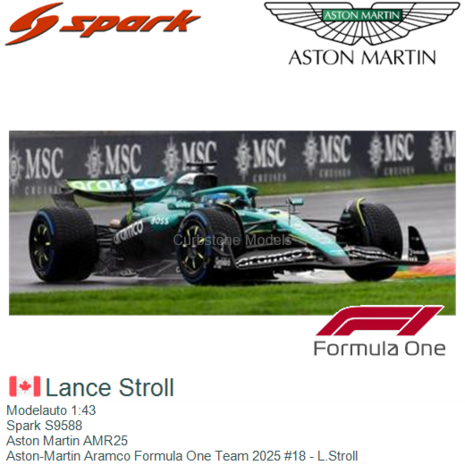 Modelauto 1:43 | Spark S9588 | Aston Martin AMR25 | Aston-Martin Aramco Formula One Team 2025 #18 - L.Stroll