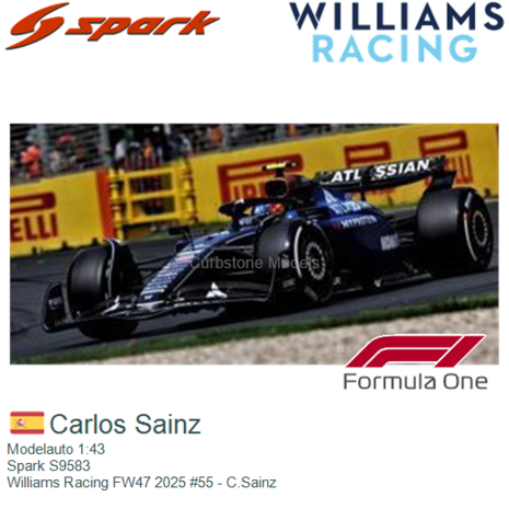 Modelauto 1:43 | Spark S9583 | Williams Racing FW47 2025 #55 - C.Sainz