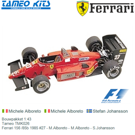 Bouwpakket 1:43 | Tameo TMK026 | Ferrari 156 /85b 1985 #27 - M.Alboreto - M.Alboreto - S.Johansson