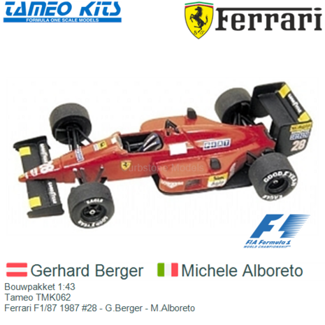 Bouwpakket 1:43 | Tameo TMK062 | Ferrari F1/87 1987 #28 - G.Berger - M.Alboreto