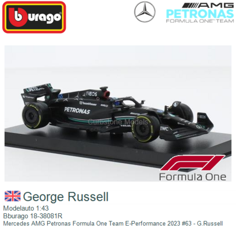 Modelauto 1:43 | Bburago 18-38081R | Mercedes AMG Petronas Formula One Team E-Performance 2023 #63 - G.Russell