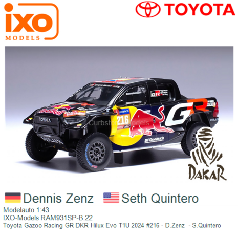 Modelauto 1:43 | IXO-Models RAM931SP-B.22 | Toyota Gazoo Racing GR DKR Hilux Evo T1U 2024 #216 - D.Zenz  - S.Quintero