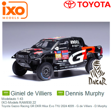 Modelauto 1:43 | IXO-Models RAM930.22 | Toyota Gazoo Racing GR DKR Hilux Evo T1U 2024 #209 - G.de Villiers - D.Murphy