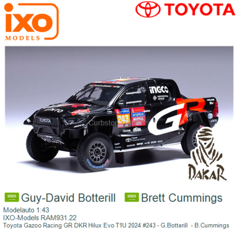 Modelauto 1:43 | IXO-Models RAM931.22 | Toyota Gazoo Racing GR DKR Hilux Evo T1U 2024 #243 - G.Botterill  - B.Cummings 