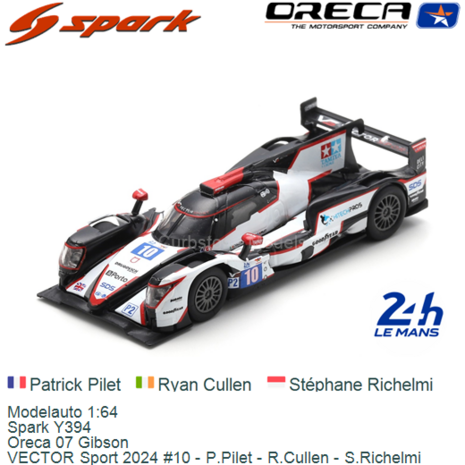 Modelauto 1:64 | Spark Y394 | Oreca 07 Gibson | VECTOR Sport 2024 #10 - P.Pilet - R.Cullen - S.Richelmi