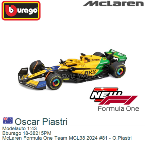 Modelauto 1:43 | Bburago 18-38215PM | McLaren Formula One Team MCL38 2024 #81 - O.Piastri
